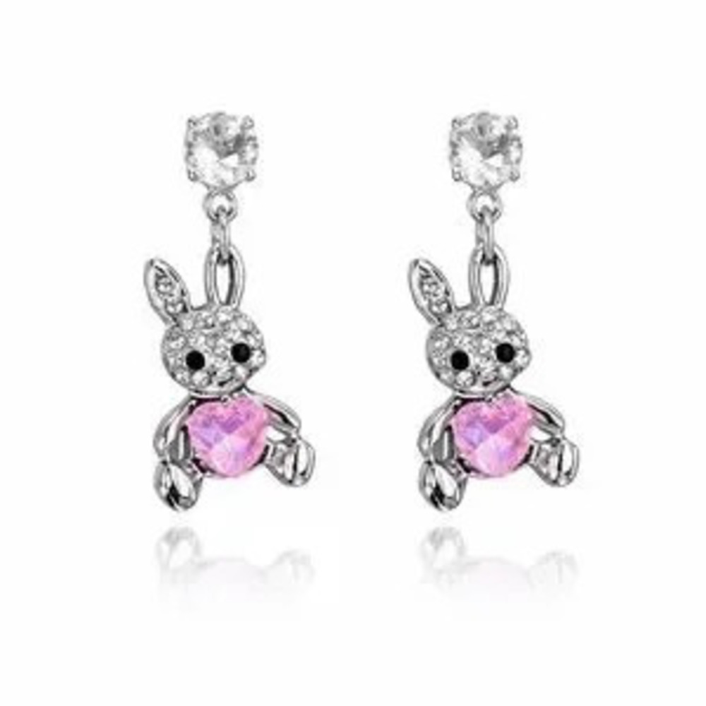 Silver and Pink Bunny Earrings